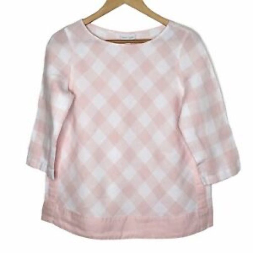 J.Jill Linen Checkered 3/4 Sleeve Top